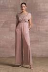 Tarun Tahiliani_Pink Foil Crinkle Embellished Round Shimmer Draped Jumpsuit _Online_at_Aza_Fashions