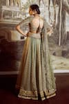 Shop_Tarun Tahiliani_Gold Lehenga Satin Organza Printed Floral V Neck Bridal Set _at_Aza_Fashions