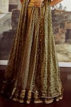 Tarun Tahiliani_Gold Lehenga Satin Organza Printed Floral V Neck Bridal Set _Online_at_Aza_Fashions