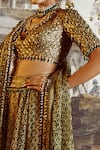 Buy_Tarun Tahiliani_Gold Lehenga Satin Organza Printed Floral V Neck Bridal Set _Online_at_Aza_Fashions