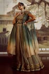 Buy_Tarun Tahiliani_Gold Lehenga And Cape Satin Organza Printed Floral Open & Set _at_Aza_Fashions