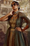 Shop_Tarun Tahiliani_Gold Lehenga And Cape Satin Organza Printed Floral Open & Set _Online_at_Aza_Fashions