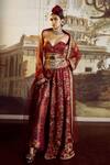 Buy_Tarun Tahiliani_Maroon Cape Tulle, Skirt And Bustier Kasab Satin, Trouser Poly Printed & Set_at_Aza_Fashions
