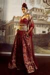 Tarun Tahiliani_Maroon Cape Tulle, Skirt And Bustier Kasab Satin, Trouser Poly Printed & Set_Online_at_Aza_Fashions
