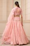 Shop_Tarun Tahiliani_Pink Silk Organza Brocade Embroidered Floral V Neck Striped Kalidar Lehenga Set _at_Aza_Fashions