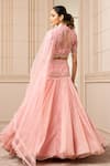 Buy_Tarun Tahiliani_Pink Silk Organza Brocade Embroidered Floral V Neck Striped Kalidar Lehenga Set _Online_at_Aza_Fashions