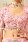 Shop_Tarun Tahiliani_Pink Silk Organza Brocade Embroidered Floral V Neck Striped Kalidar Lehenga Set _Online_at_Aza_Fashions