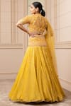 Shop_Tarun Tahiliani_Yellow Silk Organza Brocade Embroidered Floral V Striped Kalidar Lehenga Set _at_Aza_Fashions