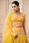 Tarun Tahiliani_Yellow Silk Organza Brocade Embroidered Floral V Striped Kalidar Lehenga Set _Online_at_Aza_Fashions