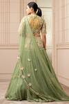 Shop_Tarun Tahiliani_Green Silk Organza Brocade Embroidered Floral V Neck Striped Kalidar Lehenga Set _at_Aza_Fashions