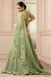 Buy_Tarun Tahiliani_Green Silk Organza Brocade Embroidered Floral V Neck Striped Kalidar Lehenga Set _Online_at_Aza_Fashions