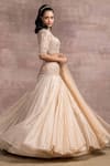 Tarun Tahiliani_Gold Silk Organza Brocade Embroidery V Neck Kalidar Lehenga Set _Online_at_Aza_Fashions