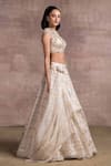 Tarun Tahiliani_White Silk Organza Brocade Stripes Embroidery Round Draped Lehenga Set _Online_at_Aza_Fashions