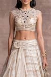 Shop_Tarun Tahiliani_White Silk Organza Brocade Stripes Embroidery Round Draped Lehenga Set _Online_at_Aza_Fashions