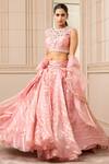 Buy_Tarun Tahiliani_Pink Silk Organza Brocade Stripes Embroidered Mirror Cascade Draped Lehenga Set _at_Aza_Fashions