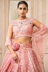 Buy_Tarun Tahiliani_Pink Silk Organza Brocade Stripes Embroidered Mirror Cascade Draped Lehenga Set _Online_at_Aza_Fashions