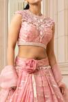 Shop_Tarun Tahiliani_Pink Silk Organza Brocade Stripes Embroidered Mirror Cascade Draped Lehenga Set _Online_at_Aza_Fashions