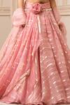 Tarun Tahiliani_Pink Silk Organza Brocade Stripes Embroidered Mirror Cascade Draped Lehenga Set _at_Aza_Fashions