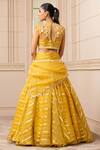 Shop_Tarun Tahiliani_Yellow Silk Organza Brocade Stripes Embroidered Cascade Draped Lehenga Set _at_Aza_Fashions