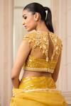 Buy_Tarun Tahiliani_Yellow Silk Organza Brocade Stripes Embroidered Cascade Draped Lehenga Set _Online_at_Aza_Fashions