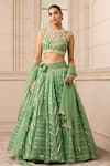Buy_Tarun Tahiliani_Green Silk Organza Brocade Stripes Embroidered Mirror Cascade Draped Lehenga Set _Online_at_Aza_Fashions