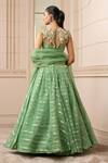 Shop_Tarun Tahiliani_Green Silk Organza Brocade Stripes Embroidered Mirror Cascade Draped Lehenga Set _at_Aza_Fashions