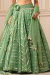 Tarun Tahiliani_Green Silk Organza Brocade Stripes Embroidered Mirror Cascade Draped Lehenga Set _at_Aza_Fashions