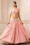 Buy_Tarun Tahiliani_Pink Lehenga  Handloom Fabric Embroidered Paisley Draped And Fluted Blouse Set _at_Aza_Fashions