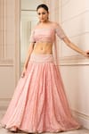 Tarun Tahiliani_Pink Lehenga  Handloom Fabric Embroidered Paisley Draped And Fluted Blouse Set _Online_at_Aza_Fashions