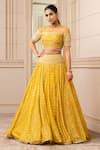 Buy_Tarun Tahiliani_Yellow Lehenga  Handloom Fabric Embroidered Draped And Fluted Blouse Set _at_Aza_Fashions