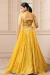 Shop_Tarun Tahiliani_Yellow Lehenga  Handloom Fabric Embroidered Draped And Fluted Blouse Set _at_Aza_Fashions