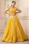 Tarun Tahiliani_Yellow Lehenga  Handloom Fabric Embroidered Draped And Fluted Blouse Set _Online_at_Aza_Fashions