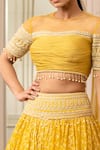 Shop_Tarun Tahiliani_Yellow Lehenga  Handloom Fabric Embroidered Draped And Fluted Blouse Set _Online_at_Aza_Fashions