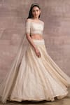 Buy_Tarun Tahiliani_Gold Lehenga Handloom Blouse Fluted Chiffon And Tulle Embroidery Round & Set _at_Aza_Fashions