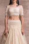 Shop_Tarun Tahiliani_Gold Lehenga Handloom Blouse Fluted Chiffon And Tulle Embroidery Round & Set _Online_at_Aza_Fashions