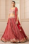 Buy_Tarun Tahiliani_Red Silk Organza Brocade Embroidered Geometric Round Lehenga Set _at_Aza_Fashions