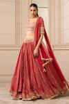 Tarun Tahiliani_Red Silk Organza Brocade Embroidered Geometric Round Lehenga Set _Online_at_Aza_Fashions