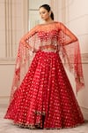 Buy_Tarun Tahiliani_Red Silk Organza Brocade Embroidered Geometric Cape Round Draped Lehenga Set _at_Aza_Fashions