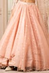 Tarun Tahiliani_Peach Silk Organza Brocade Embroidered Geometric Cape Round Draped Lehenga Set _at_Aza_Fashions