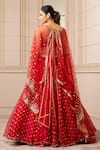 Shop_Tarun Tahiliani_Red Silk Organza Brocade Embroidered Geometric Cape Round Draped Lehenga Set _at_Aza_Fashions