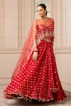 Tarun Tahiliani_Red Silk Organza Brocade Embroidered Geometric Cape Round Draped Lehenga Set _Online_at_Aza_Fashions