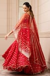 Buy_Tarun Tahiliani_Red Silk Organza Brocade Embroidered Geometric Cape Round Draped Lehenga Set _Online_at_Aza_Fashions