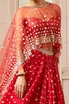 Shop_Tarun Tahiliani_Red Silk Organza Brocade Embroidered Geometric Cape Round Draped Lehenga Set _Online_at_Aza_Fashions