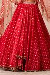 Tarun Tahiliani_Red Silk Organza Brocade Embroidered Geometric Cape Round Draped Lehenga Set _at_Aza_Fashions