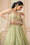 Buy_Tarun Tahiliani_Green Silk Organza Brocade Embroidered Geometric Cape Round Draped Lehenga Set _Online_at_Aza_Fashions