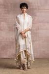 Buy_Tarun Tahiliani_White Kurta Chanderi Dhoti  Modal Satin Scarf  Sheer Silk And Pant Set _at_Aza_Fashions