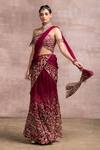Buy_Tarun Tahiliani_Maroon Chiffon Pre-draped Saree With Blouse_at_Aza_Fashions