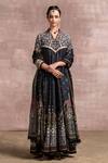 Buy_Tarun Tahiliani_Black Kurta Chanderi Churidar Stretch Net Dupatta Satin Kalidar Set _at_Aza_Fashions