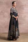 Tarun Tahiliani_Black Kurta Chanderi Churidar Stretch Net Dupatta Satin Kalidar Set _Online_at_Aza_Fashions