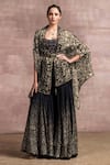 Buy_Tarun Tahiliani_Black Bustier Velvet Cape Satin Organza And Sharara Set _at_Aza_Fashions